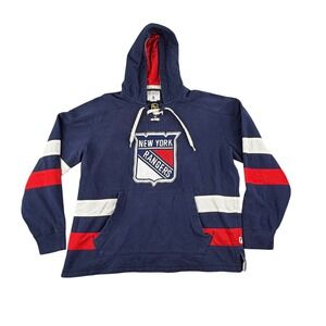 CCM New York Rangers Hockey Jersey Hoodie Mens XL Navy Blue Red White NHL
